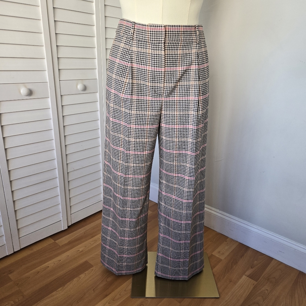 LOFT Plaid Wide-Leg Trousers with Pink Accent - Picture 2 of 16